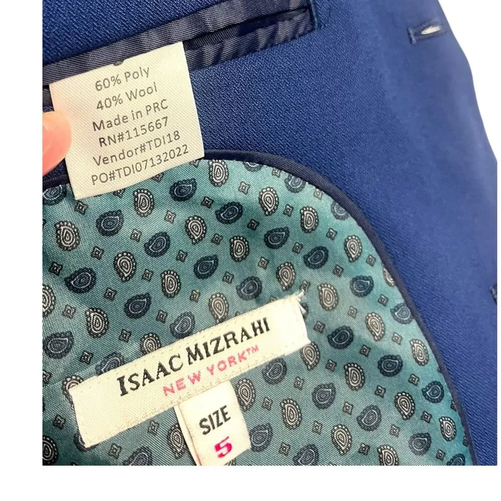 Isaac Mizrahi Two Button Blue Blazer Suit Jacket, Wool Blend | Boys Sz 5 NWT